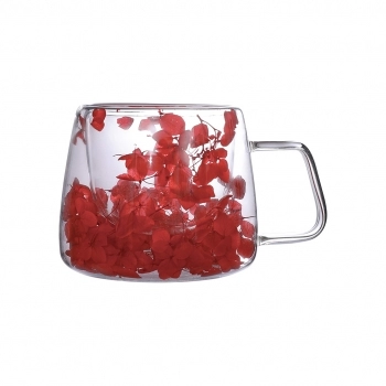 Caneca Borossilicato Parede Dupla Flores Secas 200ml Luva com 1 - Red