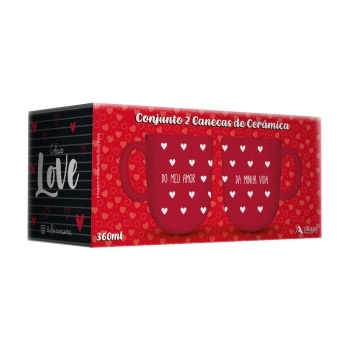 Caneca Cerâmica 220ml Love - Amor e Vida Luva com 2