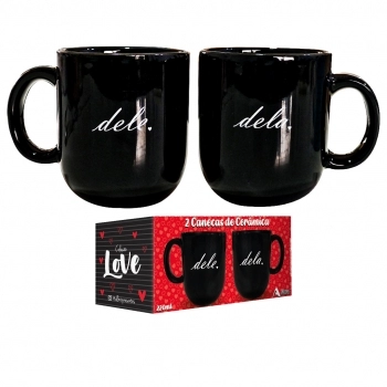 Caneca Cerâmica Love 220 ml Luva com 02 – Dele e Dela