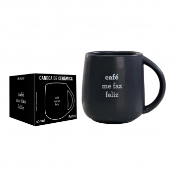 Caneca Cerâmica Emoções 300 ml Luva com 1 – Café Me Faz Feliz