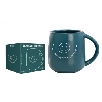 Caneca Cerâmica Emoções 300 ml Luva com 1 – Ser Feliz