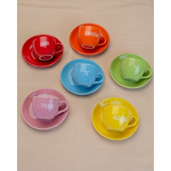 Xícara de Café com Pires Cerâmica 90ml - Momentos Luva com 6