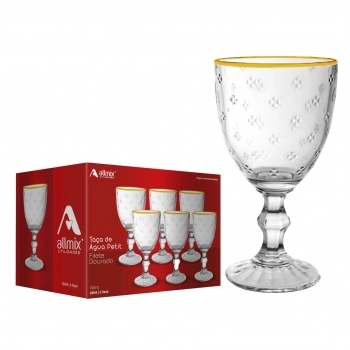 Taça Água de Vidro Filete Dourado Petit 320ml