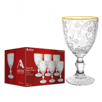 Taça Água de Vidro Filete Dourado Fleur 320ml