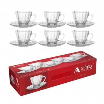Xícara de Chá de Vidro com Pires Lines 160ml