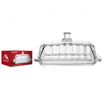 Manteigueira de Vidro Retangular Lines 17cm Luva com 1