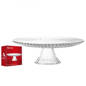 Prato de Bolo com Pé de Vidro Lines 31cm Luva com 1