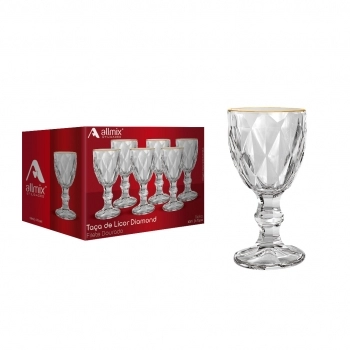 Taça de Licor de Vidro Diamond Filete Dourado 60ml