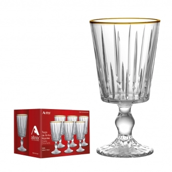 Taça de Vinho de Vidro Filete Dourado Nápoles 330ml
