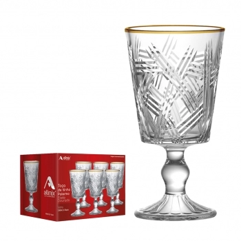 Taça de Vinho de Vidro Filete Dourado Palermo 330ml