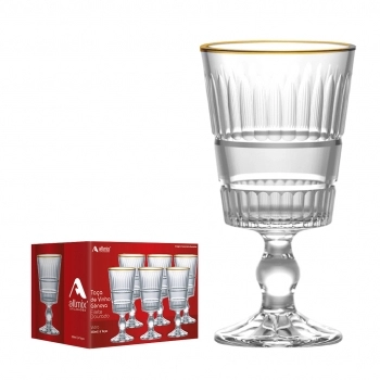 Taça de Vinho de Vidro Filete Dourado Gênova 330ml