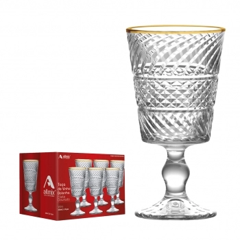 Taça de Vinho de Vidro Filete Dourado Bolonha 330ml