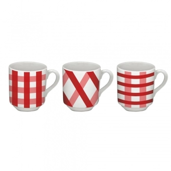 Caneca Ceramica Xadrez Vermelha 310 ML - Sortida