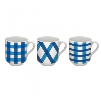 Caneca Ceramica Xadrez Azul 310 ML - Sortida