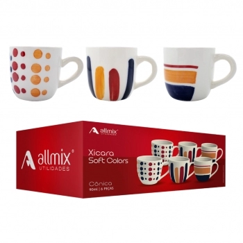 Xícara Ceramica Soft Colors 90ml Luva com 6 Sortida