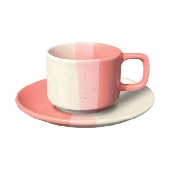 Xícara Cerâmica com Pires Ternura 130 ml Luva C 02 - Rosa