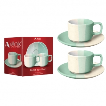 Xícara Cerâmica com Pires Ternura 130 ml Luva C 02 - Verde
