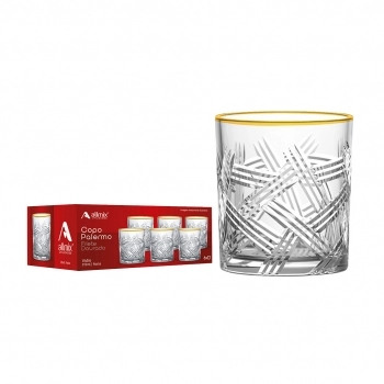 Copo Rocks de Vidro Filete Dourado Palermo 315ml