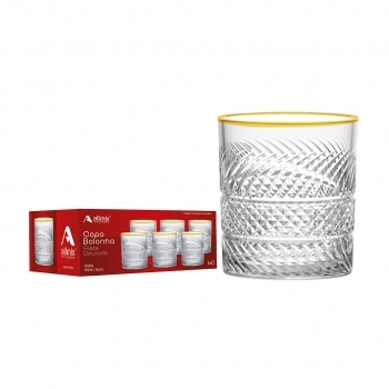 Copo Rocks de Vidro Filete Dourado Bolonha 315ml