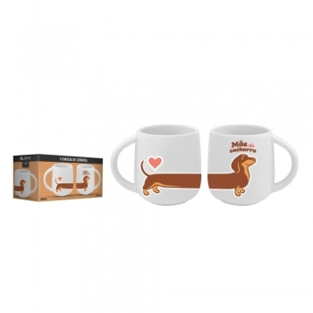 Caneca Ceramica Pets 300 ML Luva Com 2 - Mãe e Pai Dog