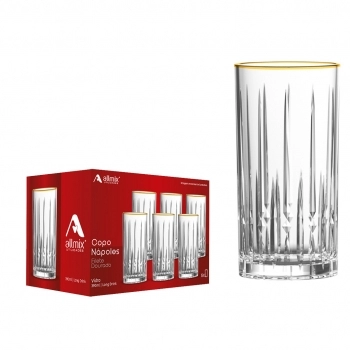 Copo Long Drink de Vidro Filete Dourado Nápoles 390ml