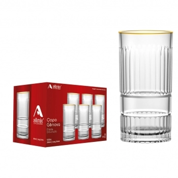 Copo Long Drink de Vidro Filete Dourado Gênova 390ml