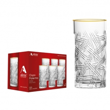 Copo Long Drink de Vidro Filete Dourado Palermo 390ml