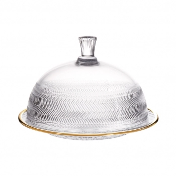 Queijeira com Tampa de Vidro Filete Dourado Spina 19cm – Luva com 1