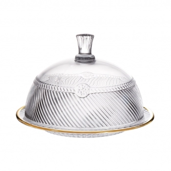 Queijeira com Tampa de Vidro Filete Dourado Empire 19cm – Luva com 1