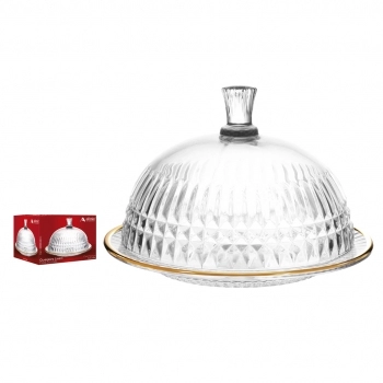 Queijeira com Tampa de Vidro Filete Dourado Livelli 19cm – Luva com 1