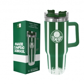 Caneca Térmica Inox com Tampa e Canudo 1200ml Palmeiras – Luva com 1