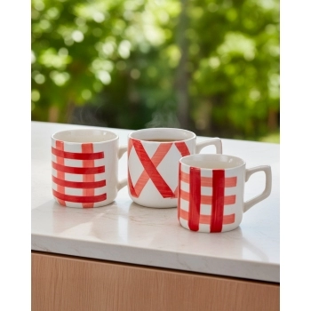 Caneca Ceramica Xadrez Vermelha 310 ML - Sortida