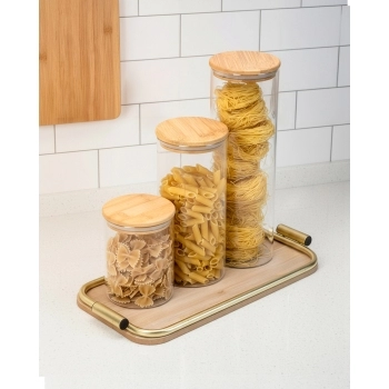 Conjunto com 3 Potes de Vidro Borossilicato Redondo com Tampa de Bambu – 700ml / 1100ml / 2000ml