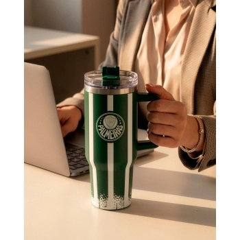 Caneca Térmica Inox com Tampa e Canudo 1200ml Palmeiras – Luva com 1