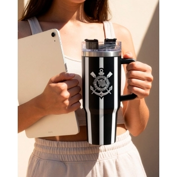 Caneca Térmica Inox com Tampa e Canudo 1200ml Corinthians – Luva com 1