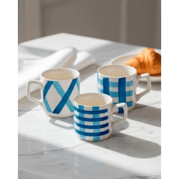 Caneca Ceramica Xadrez Azul 310 ML - Sortida
