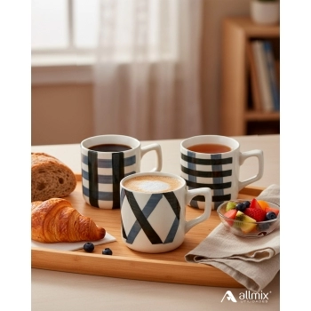 Caneca Ceramica Xadrez Cinza 310 ML - Sortida