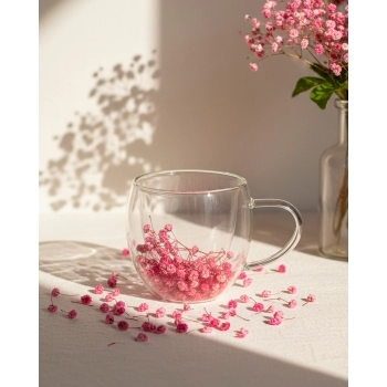 Caneca Borossilicato 250ml Parede Dupla Camélia Primavera - Luva com 01