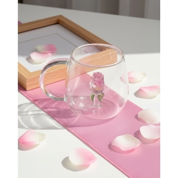 Caneca Borossilicato 420ml Rosa 3D - Luva com 1