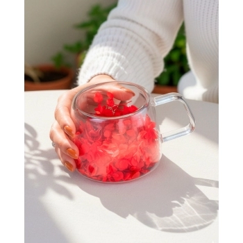 Caneca Borossilicato Parede Dupla Flores Secas 200ml Luva com 1 - Red