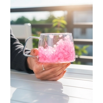 Caneca Borossilicato Parede Dupla Flores Secas 200ml Luva com 1 - Pink