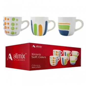 Xícara Ceramica Soft Colors 90ml Luva com 6 Sortida