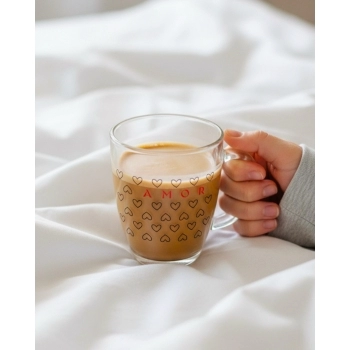 Caneca Conica de Vidro Love 350 ML Luva Com 1 - Te Amo Amor