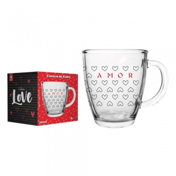 Caneca Conica de Vidro Love 350 ML Luva Com 1 - Te Amo Amor