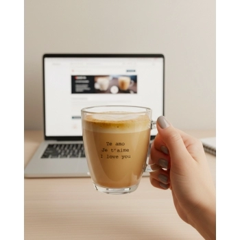 Caneca Conica de Vidro Love 350 ml Luva Com 1 - I Love You