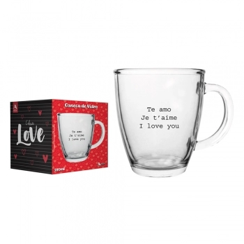 Caneca Conica de Vidro Love 350 ml Luva Com 1 - I Love You