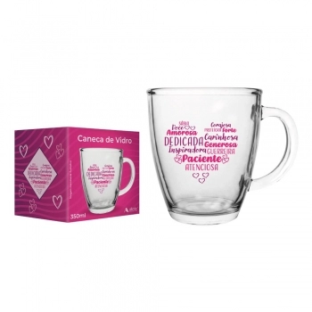 Caneca Conica de Vidro Mae 350ml Luva com 1 - Mae Atenciosa