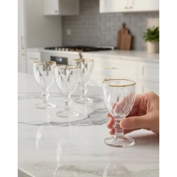 Taça de Licor de Vidro Diamond Filete Dourado 60ml