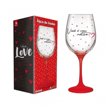 Taça Vinho de Vidro Love 450ml Luva com 01 - Motivo