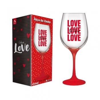 Taça Vinho de Vidro Love 450ml Luva com 01 - Te Amo